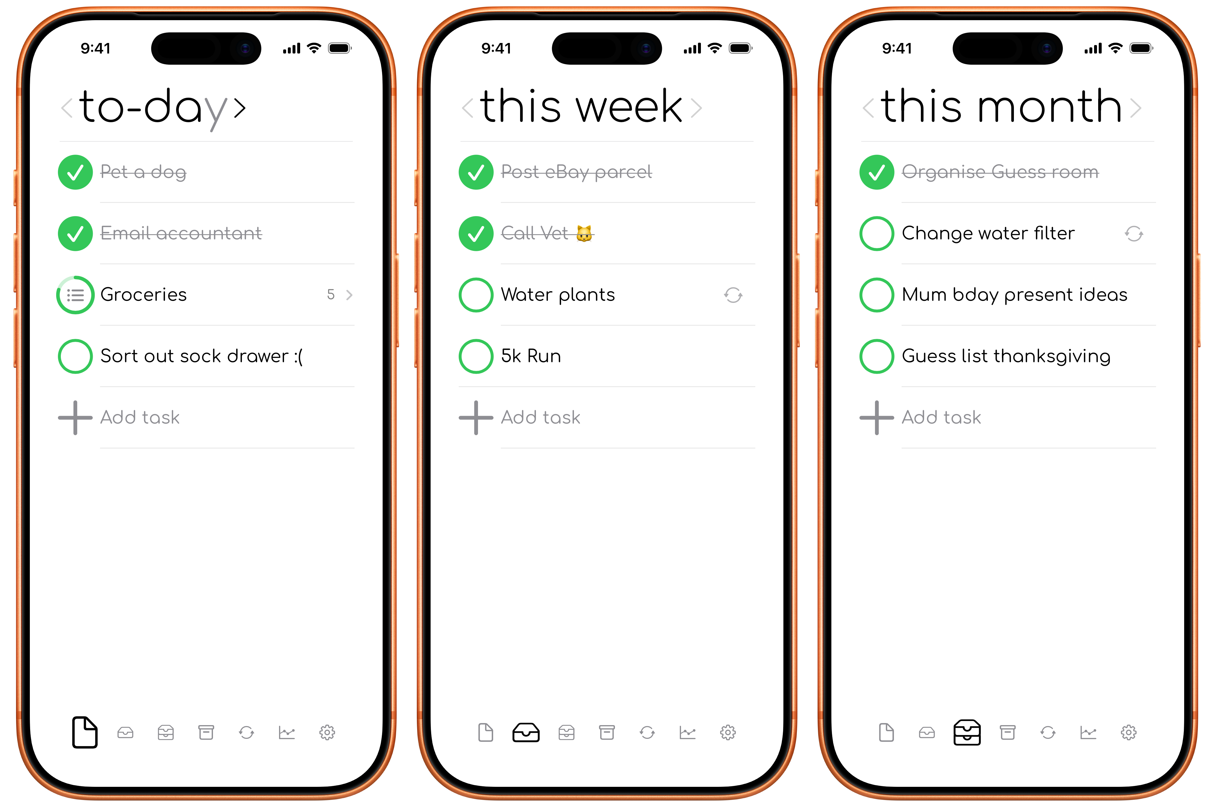 To-day, this week, this month tabs